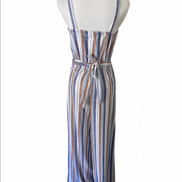 Striped brown and blue wide leg jumpsuit, M - Picture 3 of 8